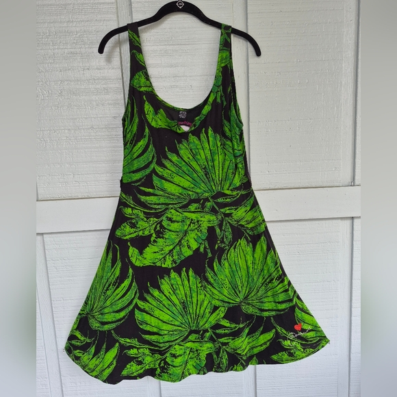Desigual SAY SOMETHING NICE Dress Palm Leaf Print Sleeveless Black and Green L - Picture 8 of 8
